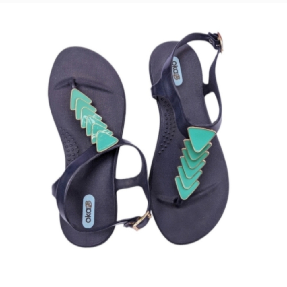Oka B t-strap blue turquoise flat sandal 6
